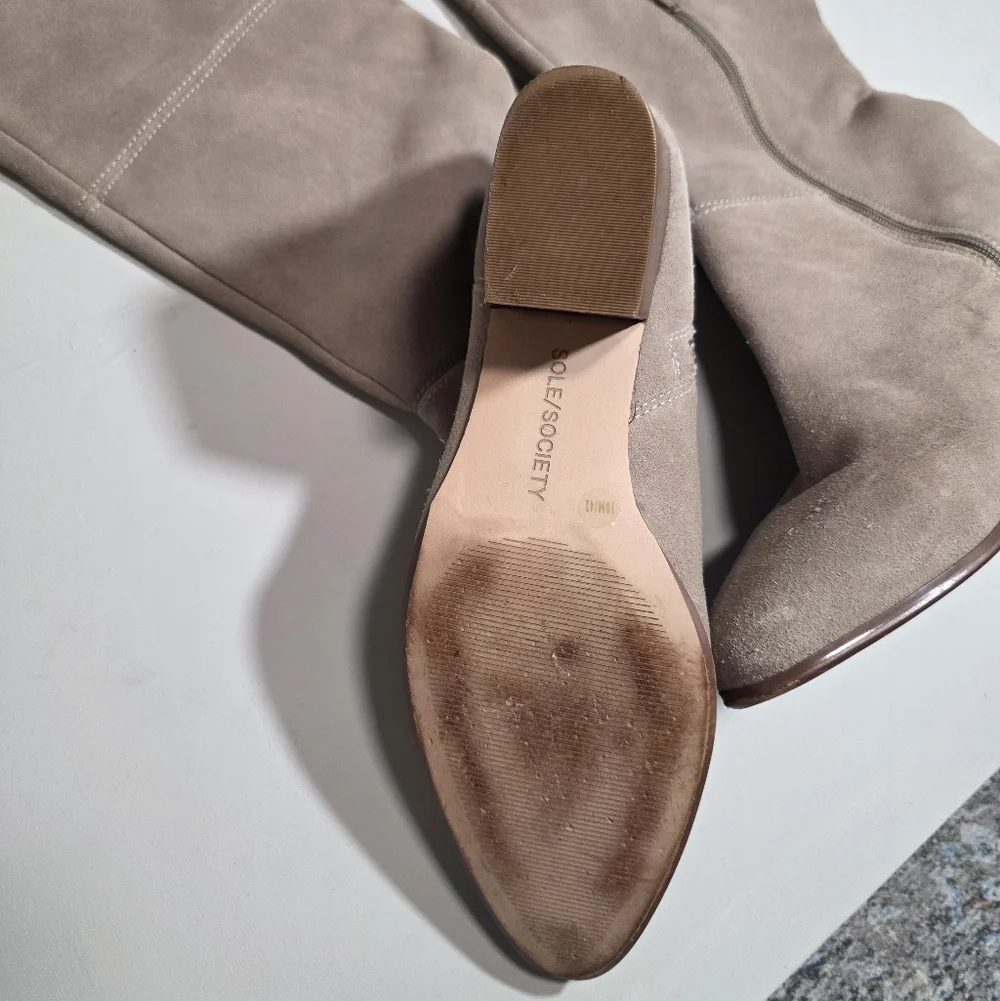 Taupe Suede Knee-High Boots | Size 10 | 2.25” Block Heel